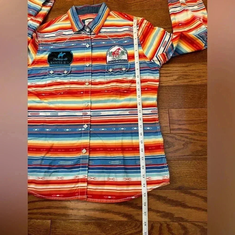 Panhandle Rough Stock Texas Striped Country Cowgirl Button Up Long Sleeve Sz L - Picture 14 of 14